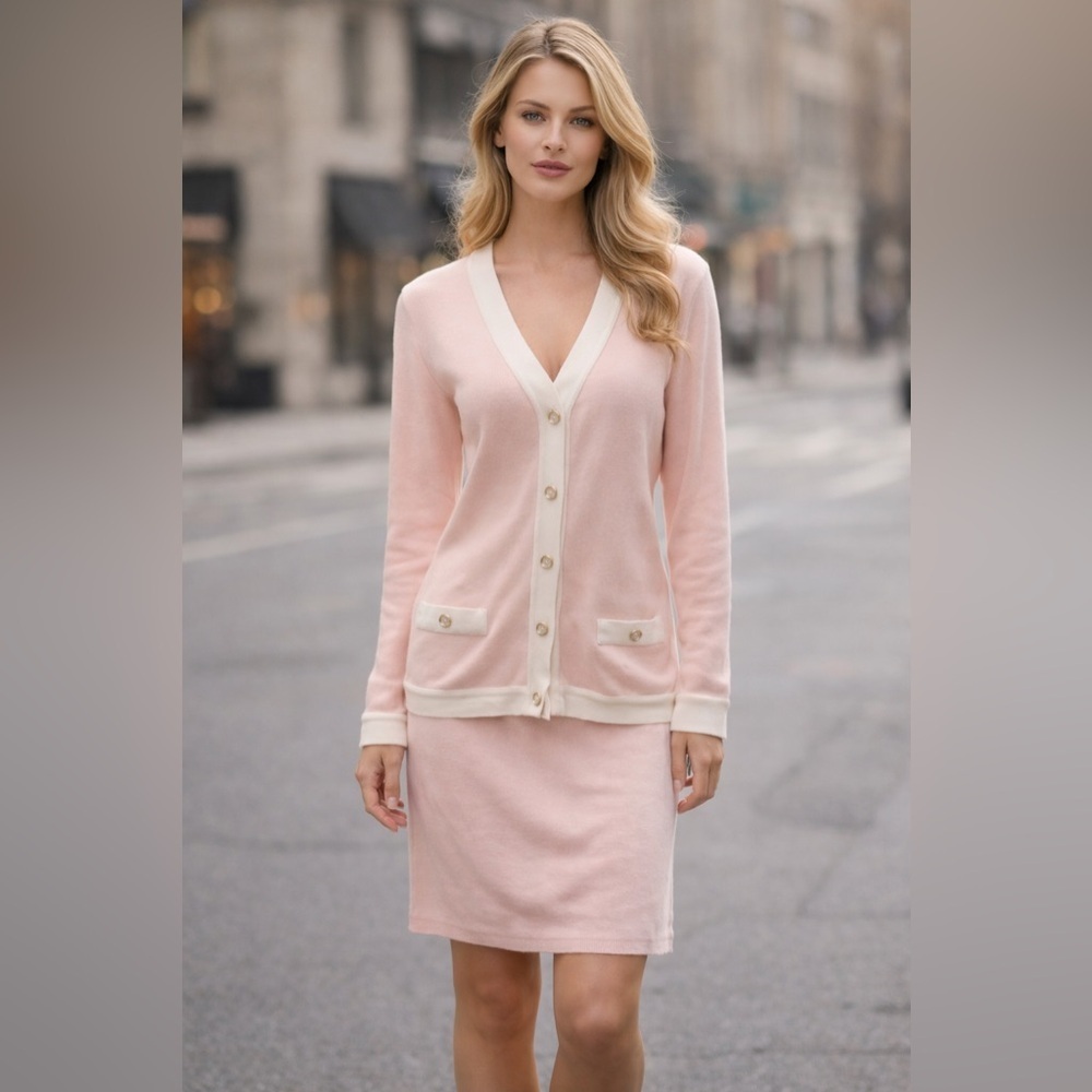 Moda Intl Elegance Knit Suit Set – Timeless Pink & Cream Chic